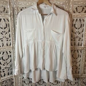 White Lightweight Button Up Boho Festival Hi Lo Shirt Top w/Pockets Size Small